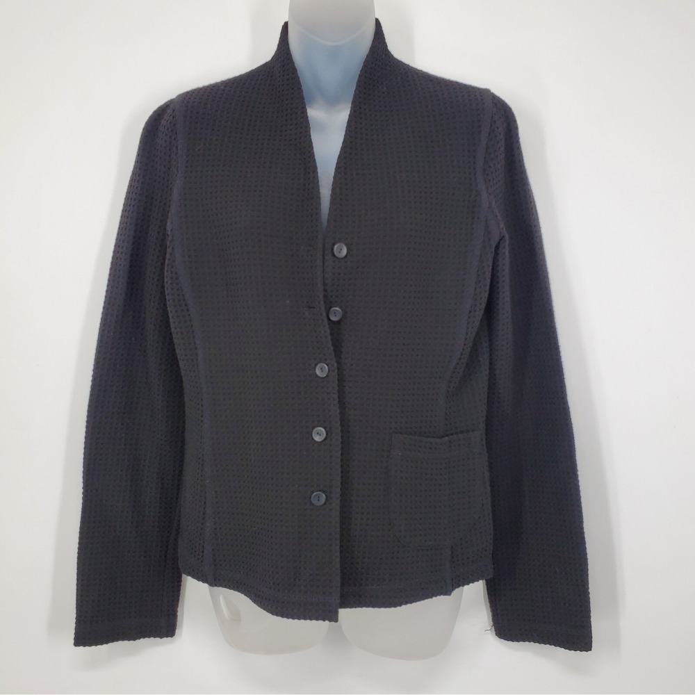 Women's Eileen Fisher Black Waffle Knit Textured Jacket Size XS B4